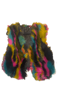 a multicolored fur vest on a black background