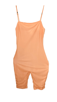 a women's orange romper on a black background